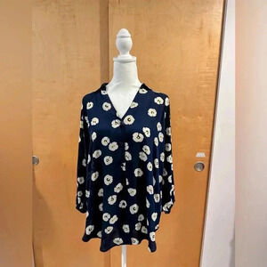 Cabi Blue Floral V-Neck 3/4 Sleeve Tunic – Size XXS